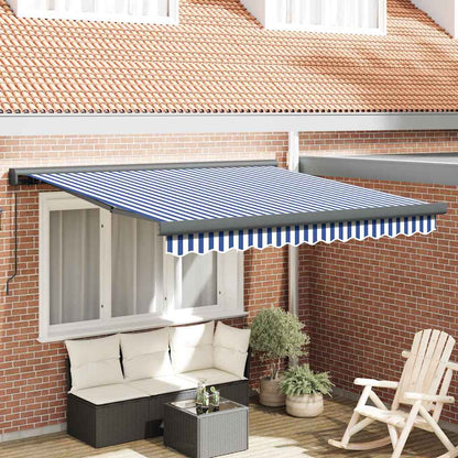 Einziehbare Markise Blau und Weiß 300 x 250 cm Stoff und Metall