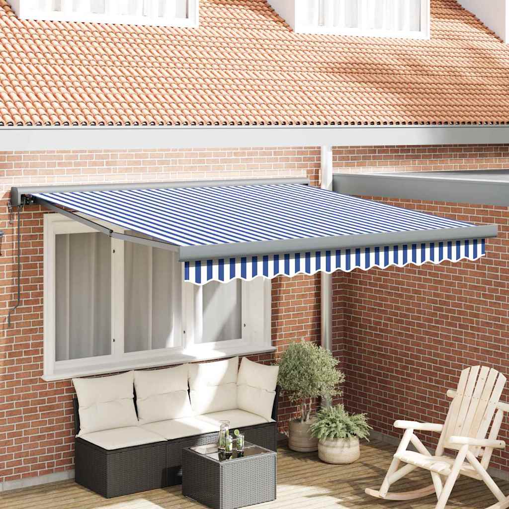Einziehbare Markise Blau und weiß 300 x 250 cm Stoff, Metall