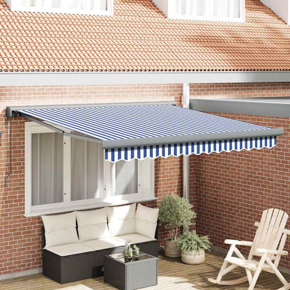 Einziehbare Markise Blau und weiß 300 x 250 cm Stoff, Metall