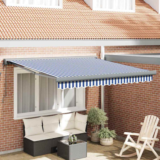 Einziehbare Markise Blau und weiß 300 x 250 cm Stoff, Metall