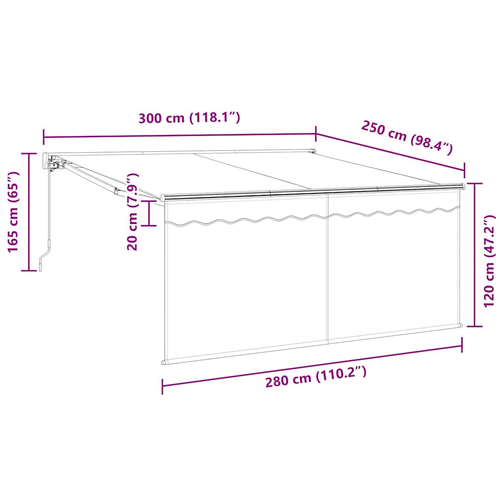 Einziehbare Markise Grau und Anthrazit 300 x 250 cm