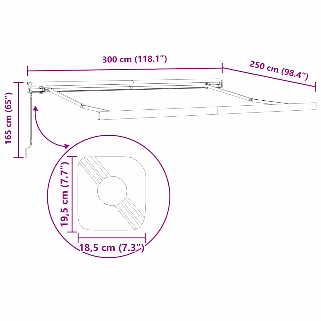 Einziehbare Markise Orange, Braun 300 x 250 cm Stoff, Metall
