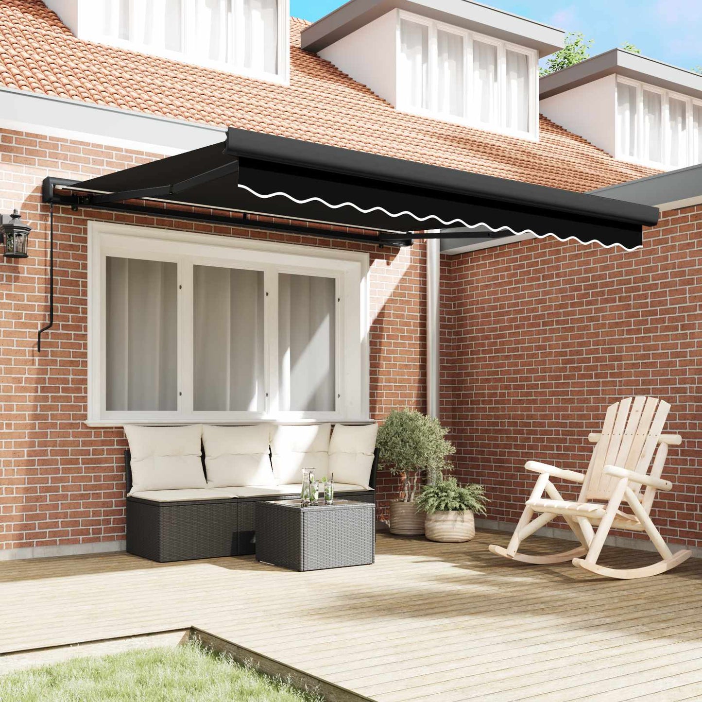 Einziehbare Markise Schwarz 300 x 250 cm Stoff und Metall