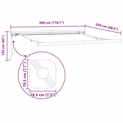Einziehbare Markise Weiß 300 x 250 cm Stoff, Metall