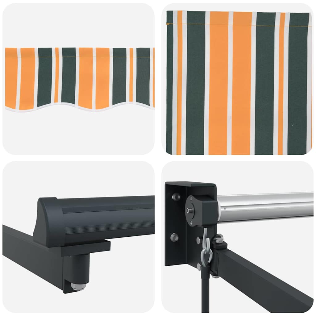 Markise Einziehbar Grün und Gelb 3 x 2,5 m Polyester und Metall