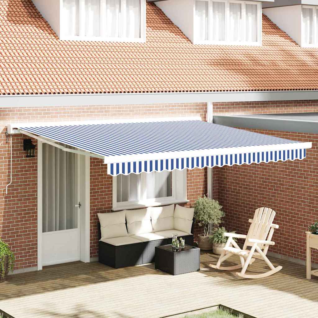 Einziehbare Markise Blau und Weiß 350 x 250 cm Stoff und Metall