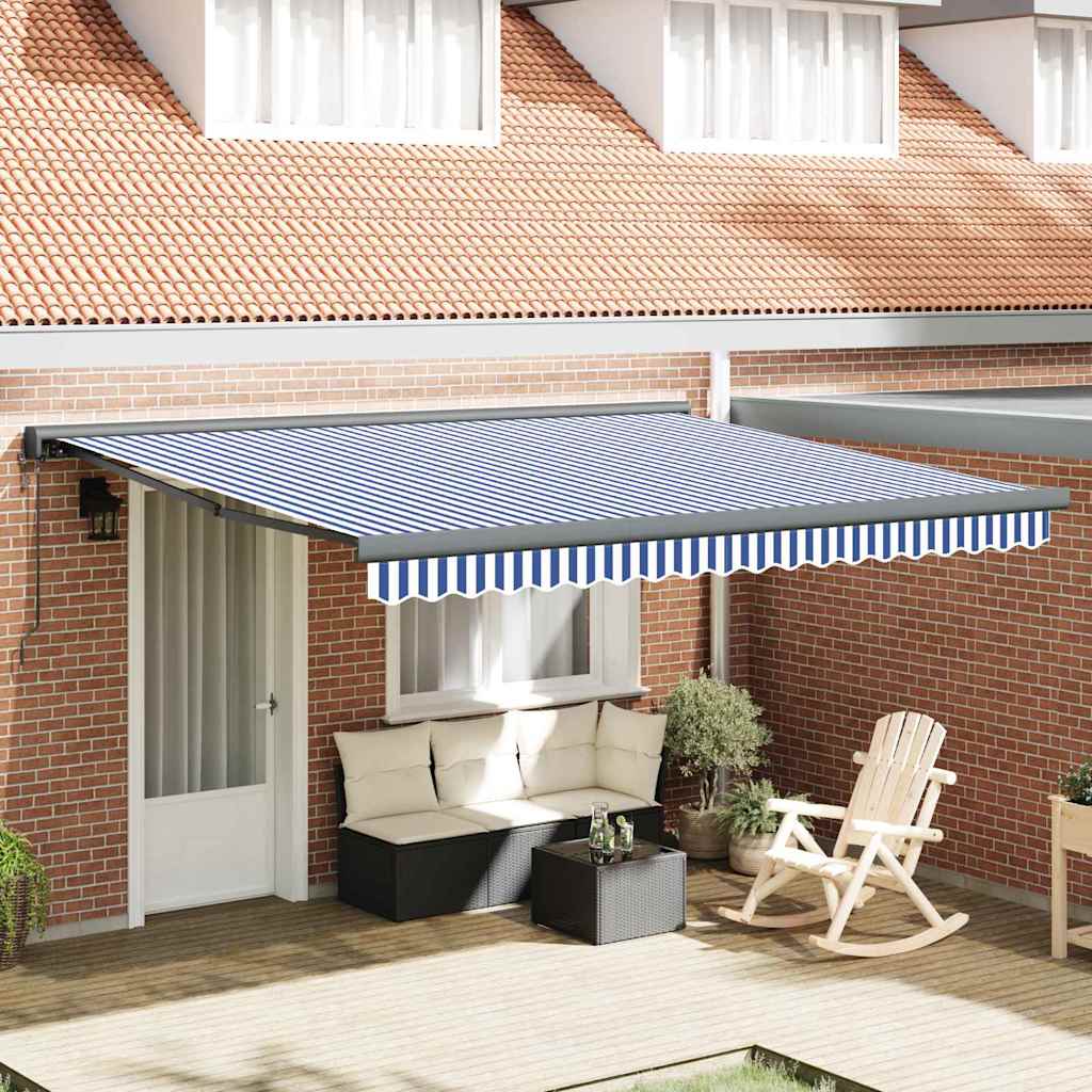 Einziehbare Markise Blau und weiß 350 x 250 cm Stoff, Metall