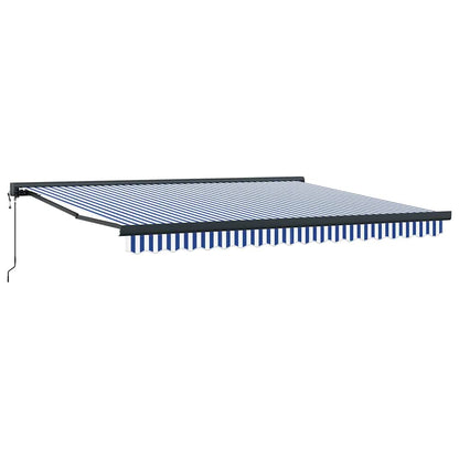 Einziehbare Markise Blau und weiß 350 x 250 cm Stoff, Metall