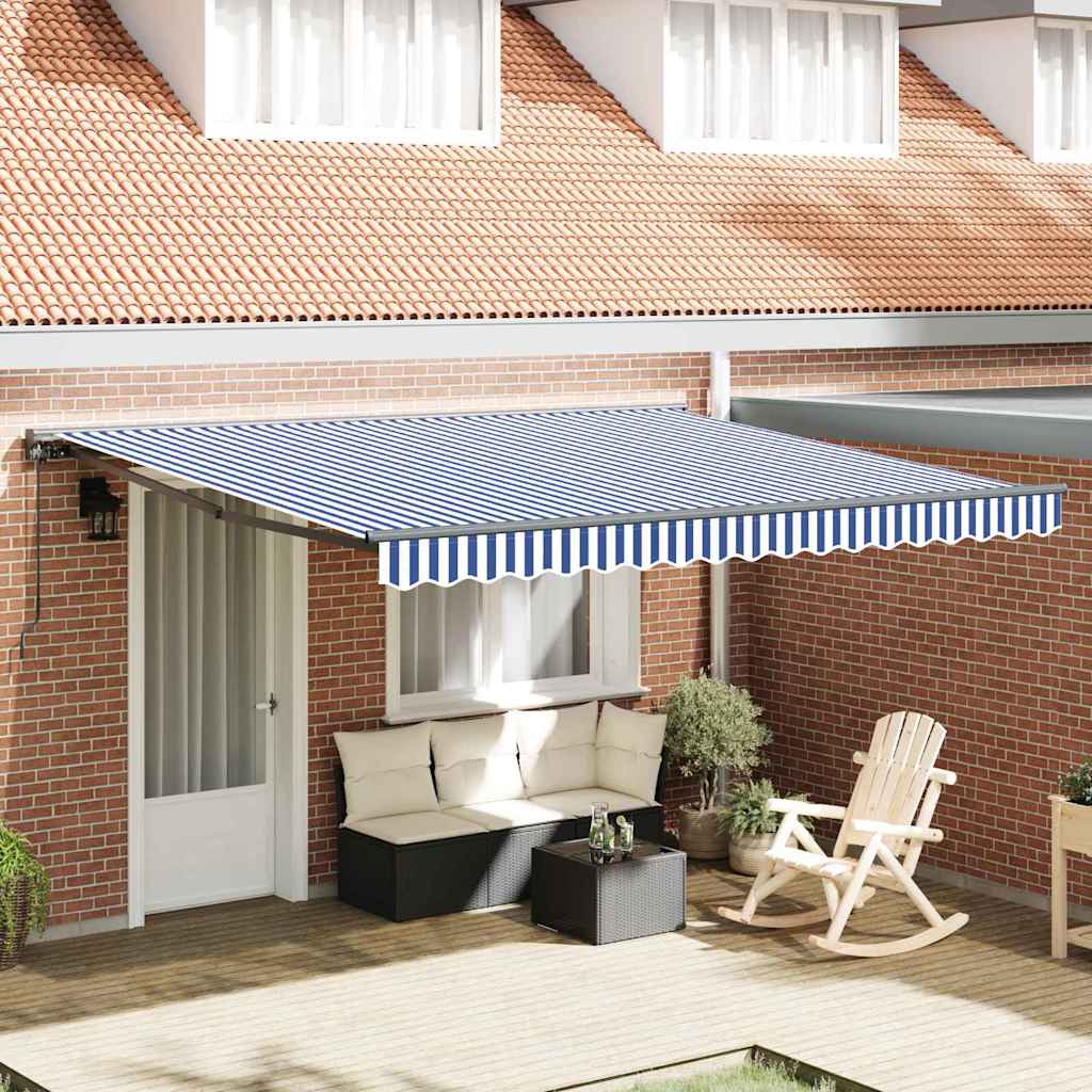 Einziehbare Markise Blau und Weiß 350 x 250 cm Stoff und Metall