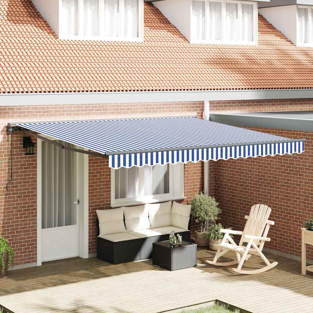 Einziehbare Markise Blau und weiß 350 x 250 cm Stoff, Metall
