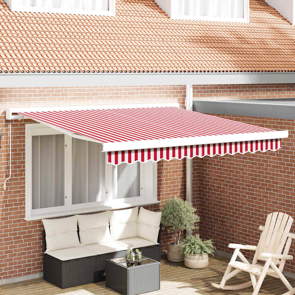 Einziehbare Markise Rot und Weiß 350 x 250 cm Stoff und Metall