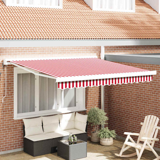Einziehbare Markise Rot und Weiß 350 x 250 cm Stoff, Metall
