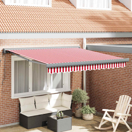 Einziehbare Markise Rot und Weiß 350 x 250 cm Stoff, Metall