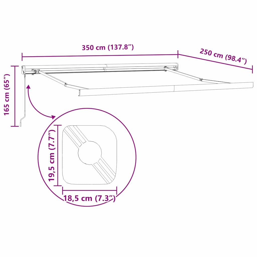Einziehbare Markise Beige 350 x 250 cm Stoff, Metall