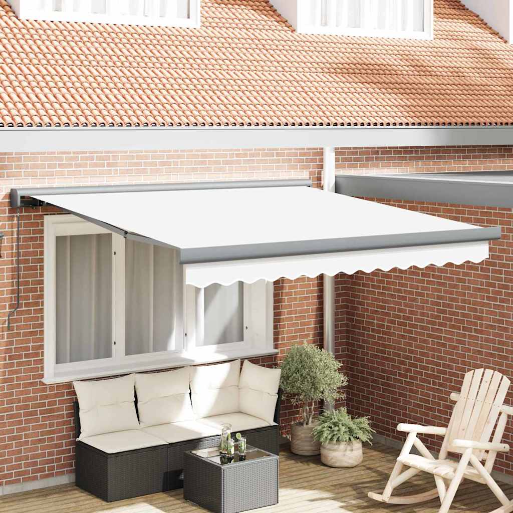 Einziehbare Markise Weiß 350 x 250 cm Stoff und Metall