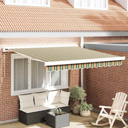 Einziehbare Markise Grün, Gelb 350 x 250 cm Stoff, Metall