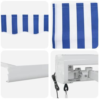 Einziehbare Markise Blau und Weiß 400 x 300 cm Stoff und Metall