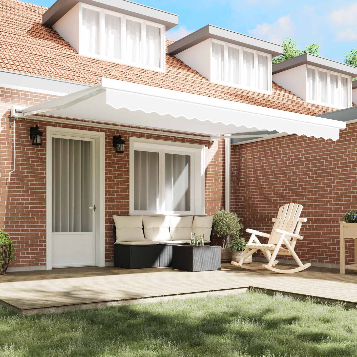 Einziehbare Markise Weiß 400 x 300 cm Stoff und Metall