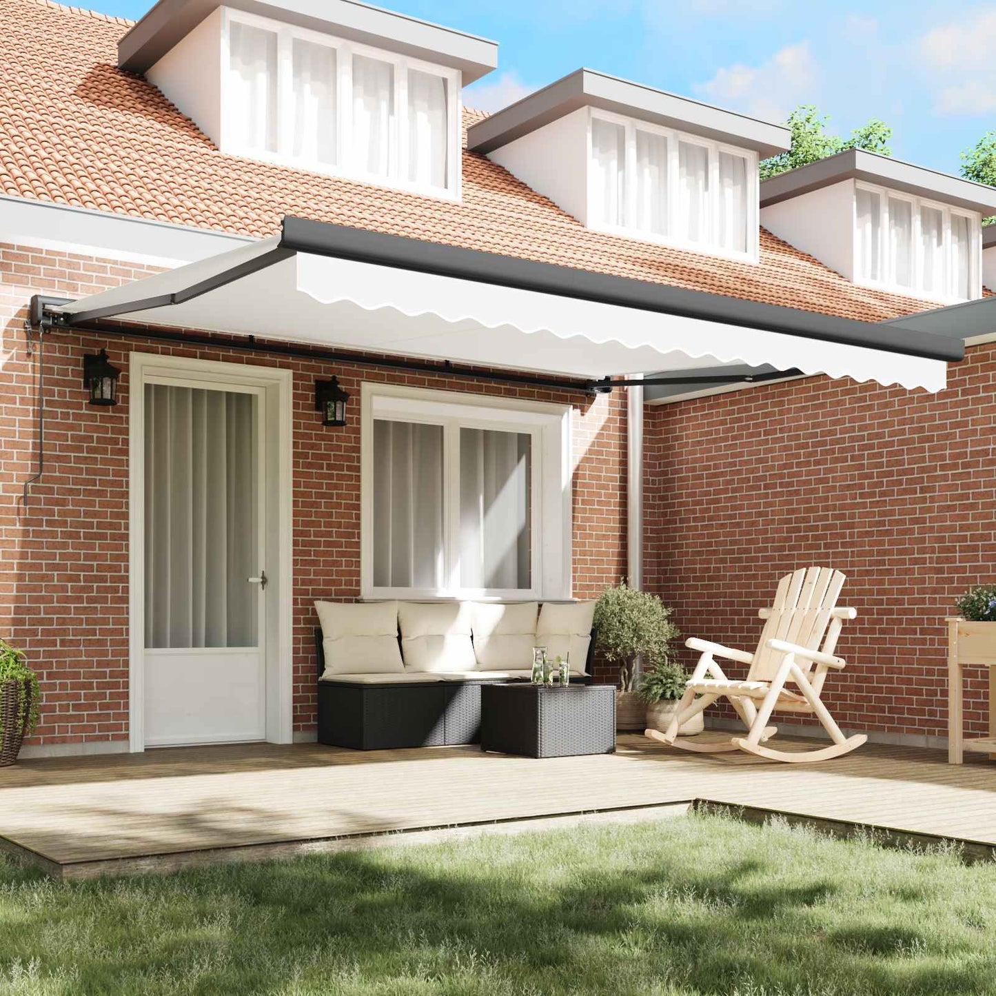 Einziehbare Markise Weiß 400 × 300 cm Stoff, Metall