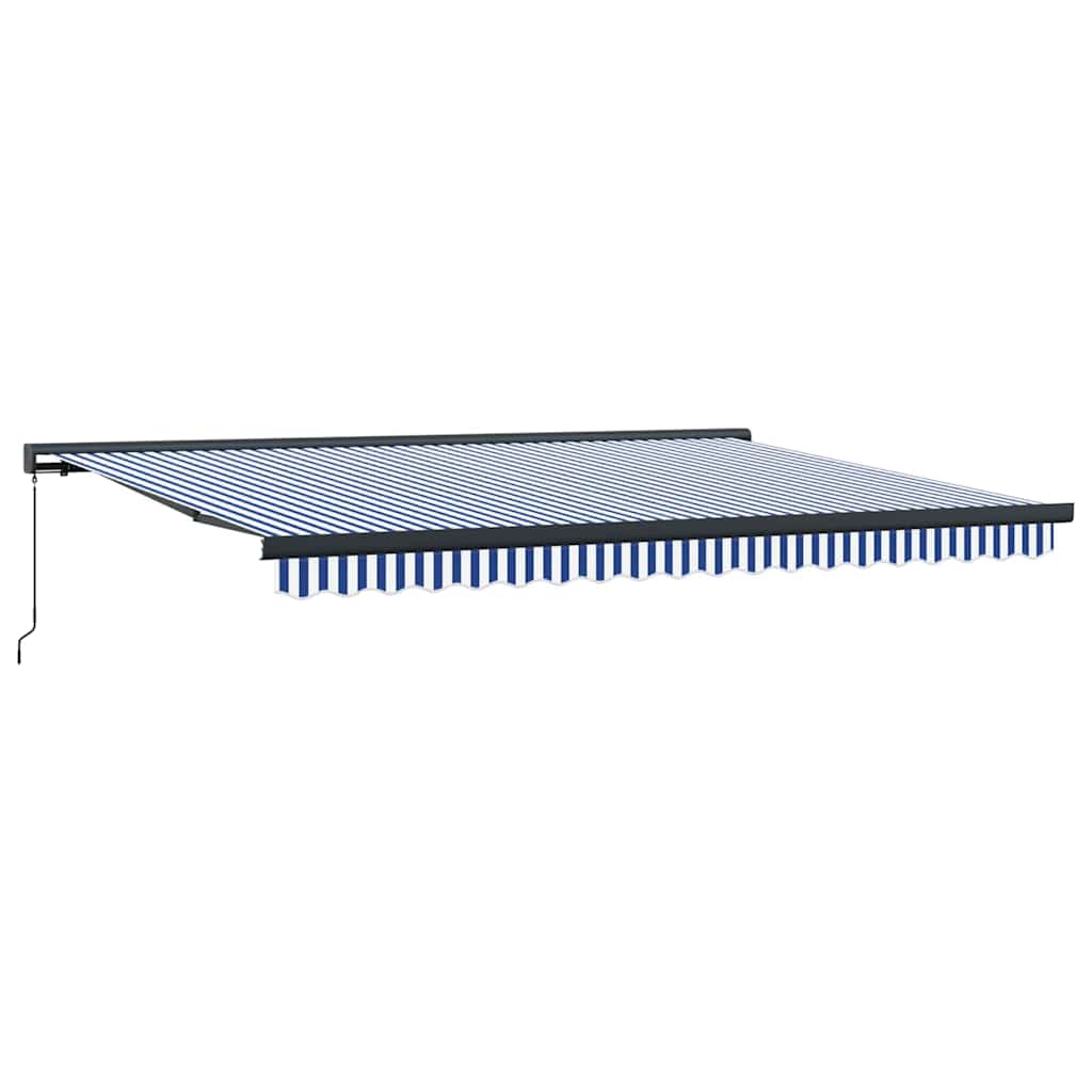 Einziehbare Markise Blau und Weiß 450 x 300 cm Stoff und Metall