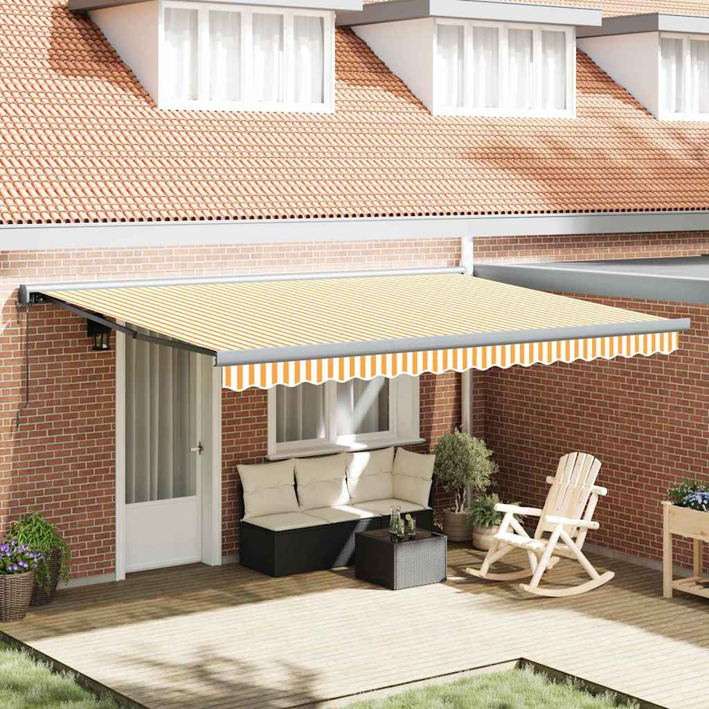 Einziehbare Markise Orange und Weiß 450 × 300 cm Stoff, Metall