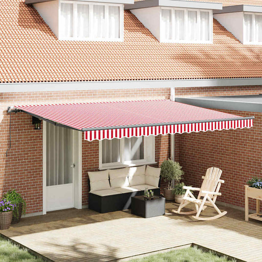 Einziehbare Markise Manuell Rot und Weiß 450 × 350 cm Stoff