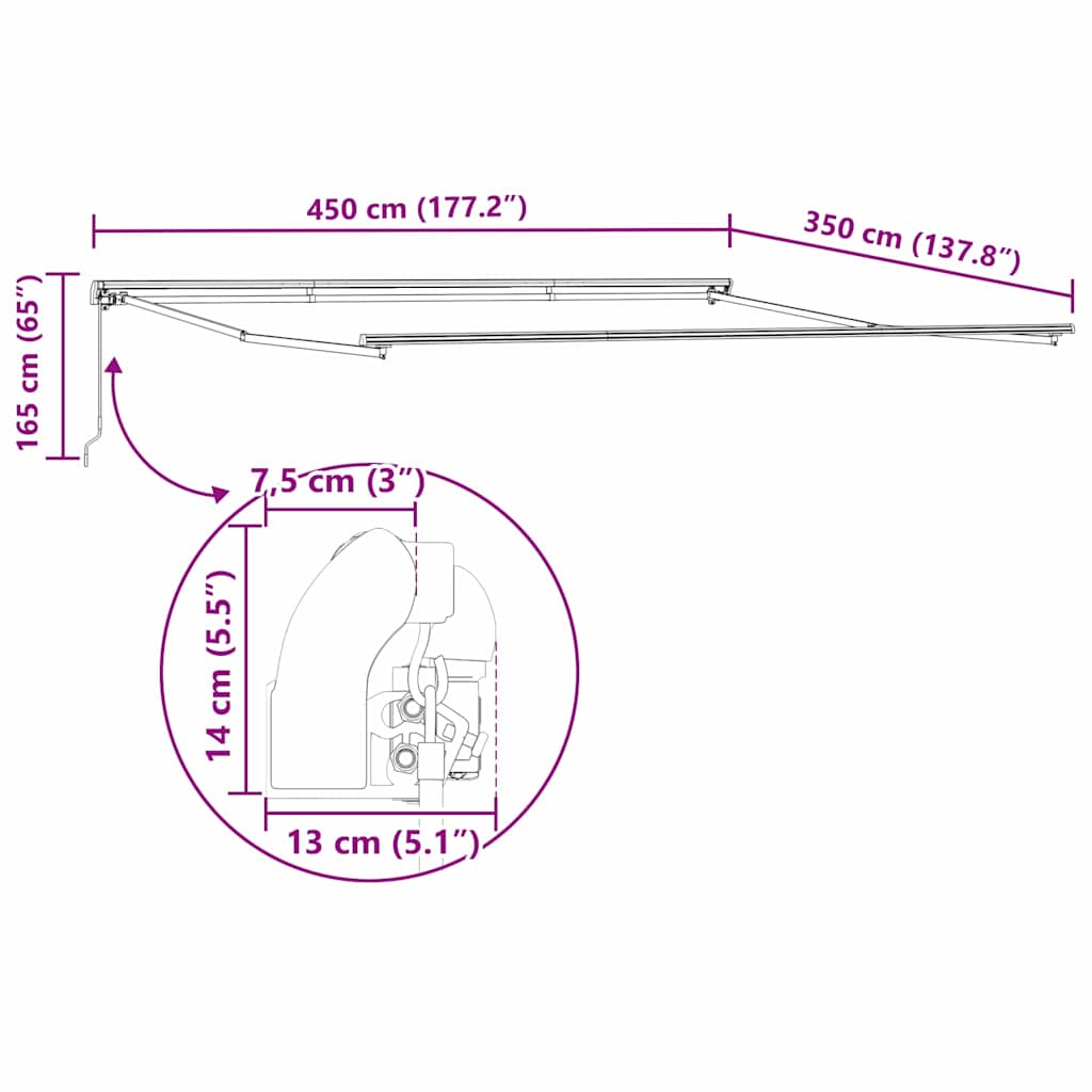 Einziehbare Markise Grün, Gelb 450 × 350 cm Stoff, Metall