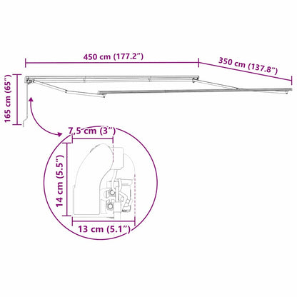 Einziehbare Markise Grün, Gelb 450 × 350 cm Stoff, Metall