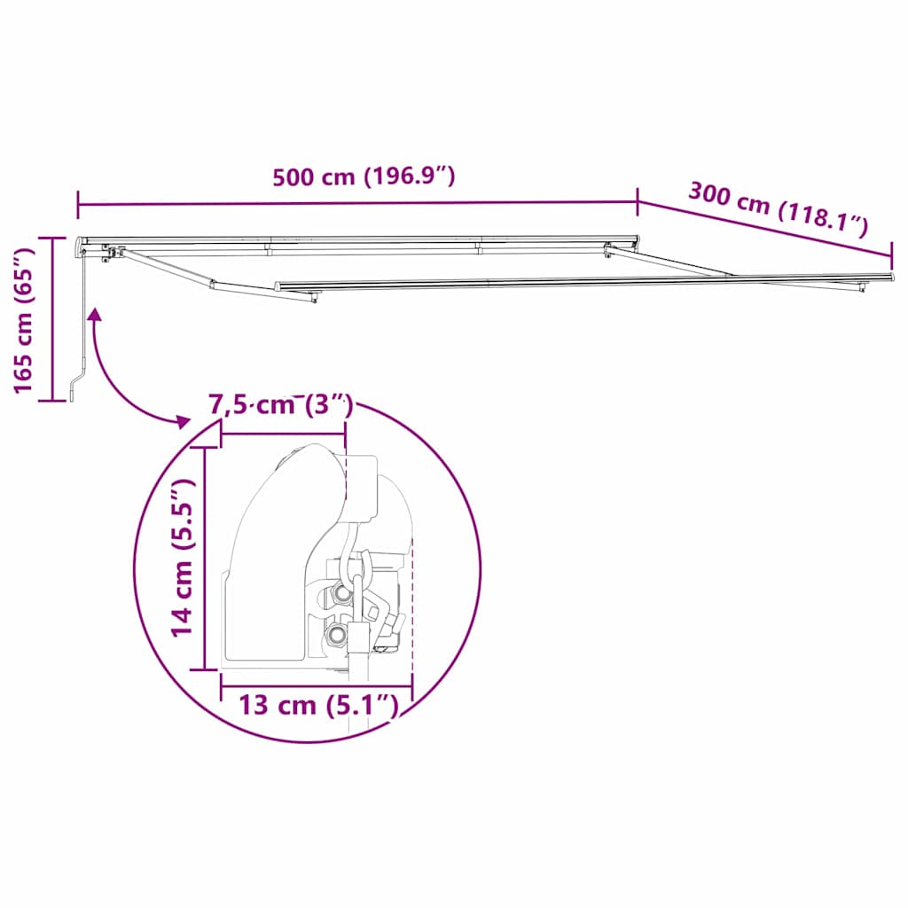 Einziehbare Markise Orange, Braun 500 × 300 cm Stoff, Metall