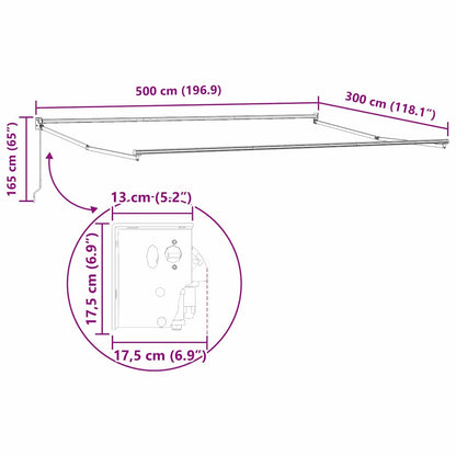 Einziehbare Markise Orange, Braun 500 × 300 cm Stoff, Metall