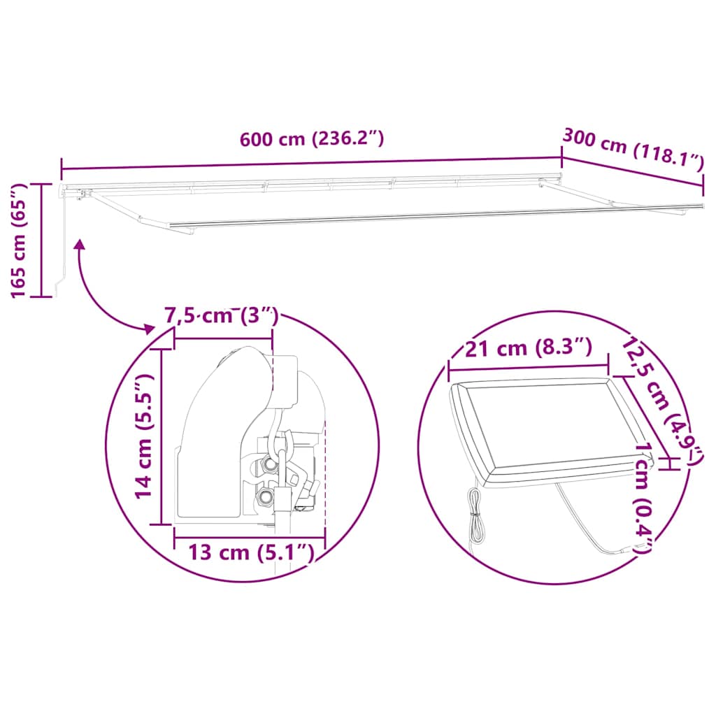 Einziehbare Markise Weiß 600 × 300 cm Stoff