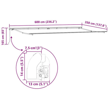 Einziehbare Markise Manuell Weiß 600 × 350 cm Polyester, Metall
