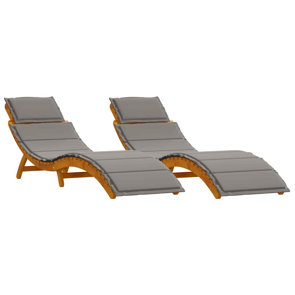 Sonnenliege 2 pcs Grau 184 x 55 x 64cm Massivholz Akazie