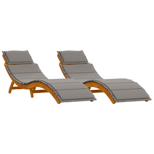 Sonnenliege 2 pcs Grau 184 x 55 x 64cm Massivholz Akazie