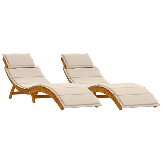 Sonnenliege 2 pcs Weiß 184 x 55 x 64cm Massivholz Akazie