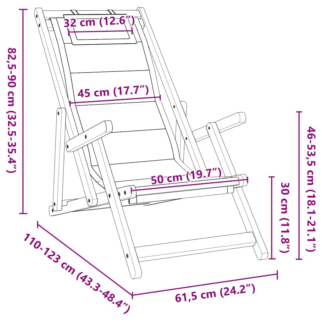 Liegestuhl 2 pcs Braun 61.5 x 123 x 82cm Massivholz Akazie
