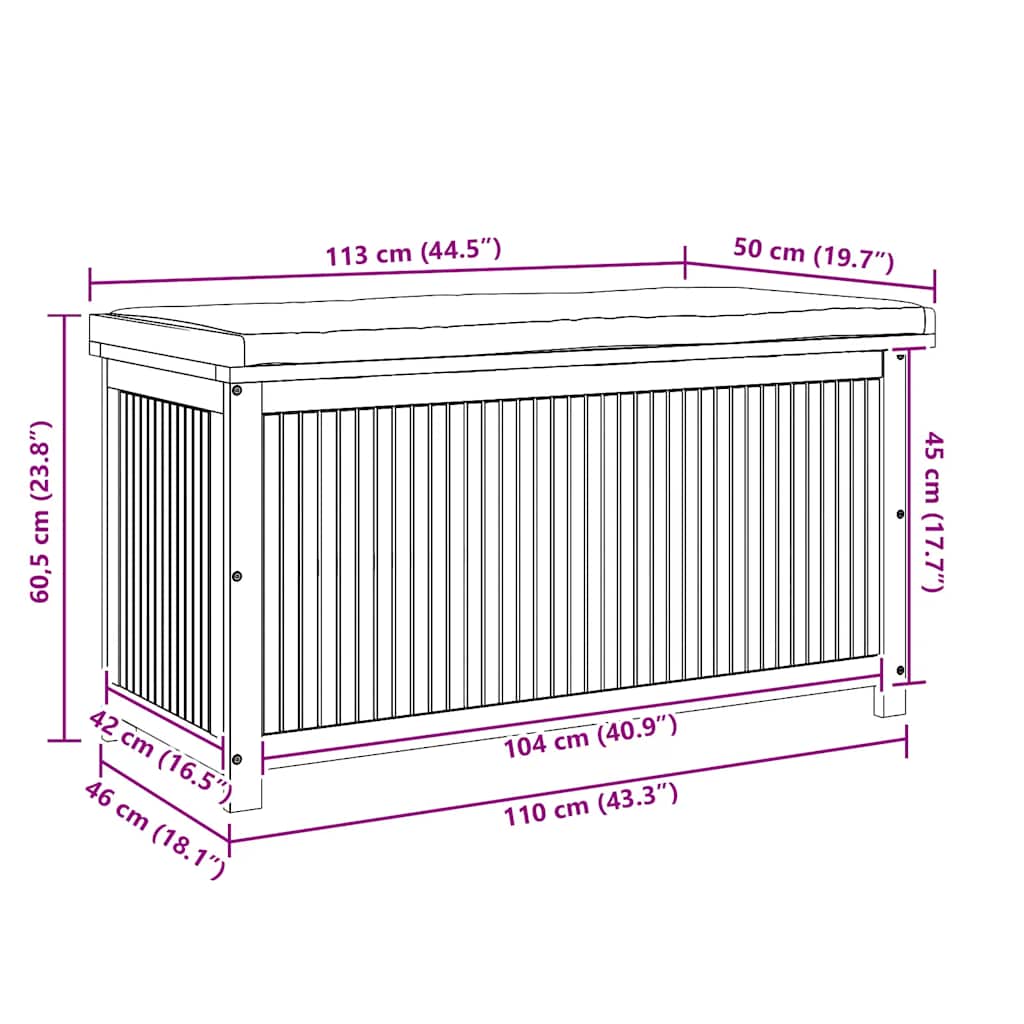 Outdoor-Kissenbox 113x50x60,5 cm Massivholz Akazie