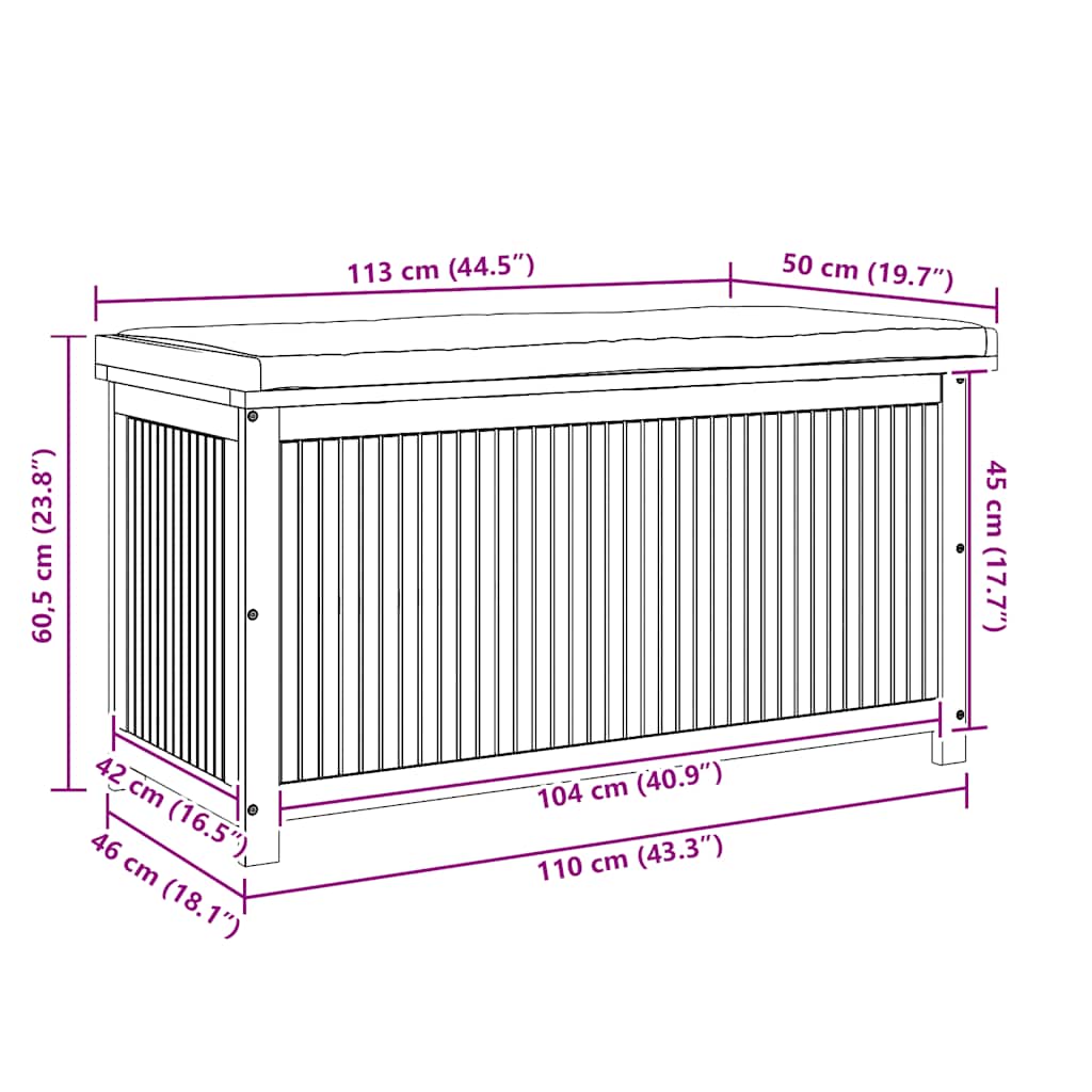 Outdoor-Kissenbox 113x50x60,5 cm Massivholz Akazie