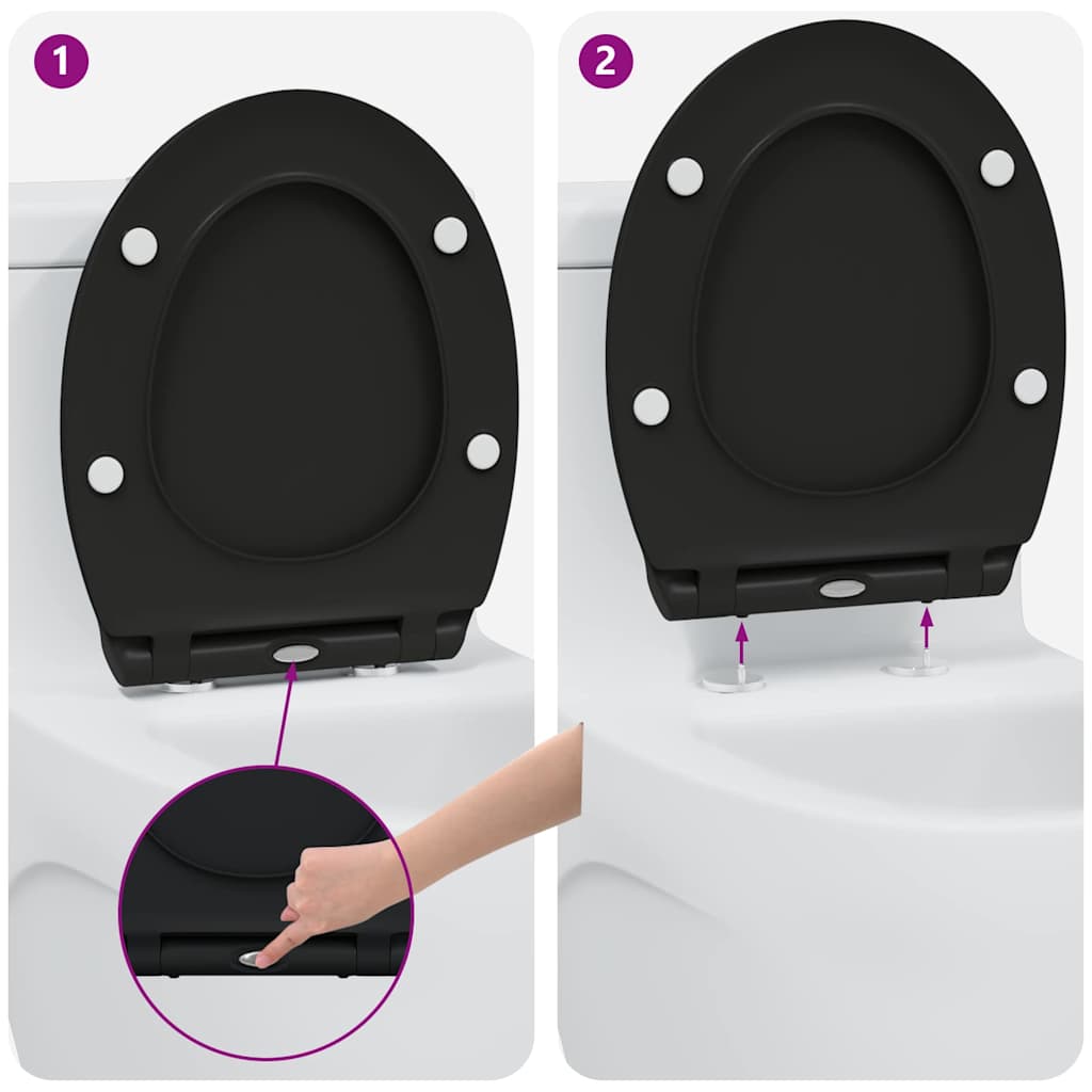 Schnellverschluss-WC-Sitz Schwarz 45.5 x 37.5 x 3.8 cm
