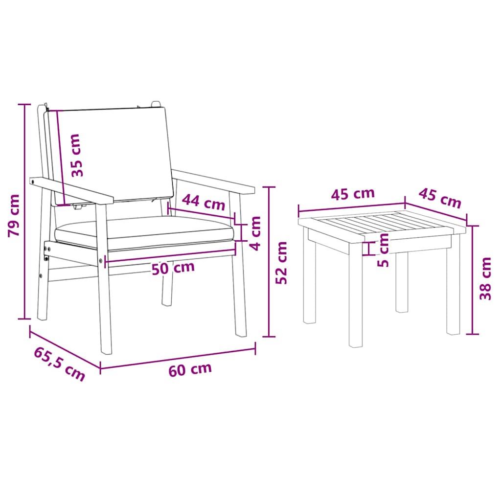 Garten-Sofa-Set 6 pcs Braun 45 x 45 x 38cm Massivholz Akazie