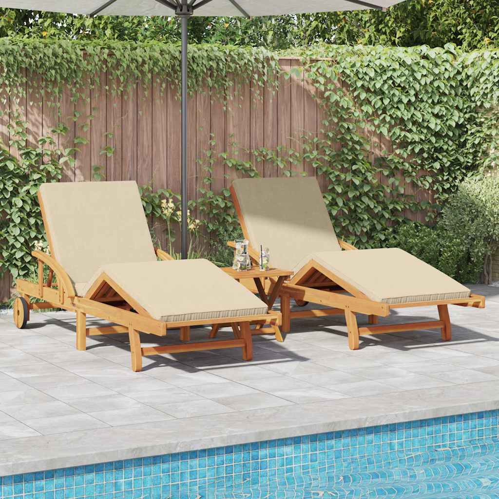 Sonnenliege 2 pcs Beige 200 x 67 x 84cm Massivholz Akazie