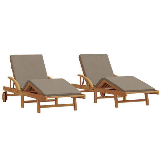 Sonnenliege 2 pcs Taupe 200 x 67 x 84cm Massivholz Akazie