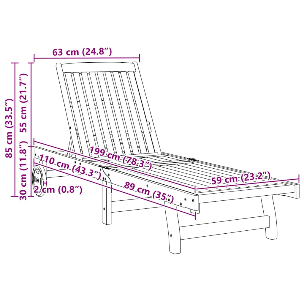 Sonnenliegen 2 Stk. Massivholz Akazie