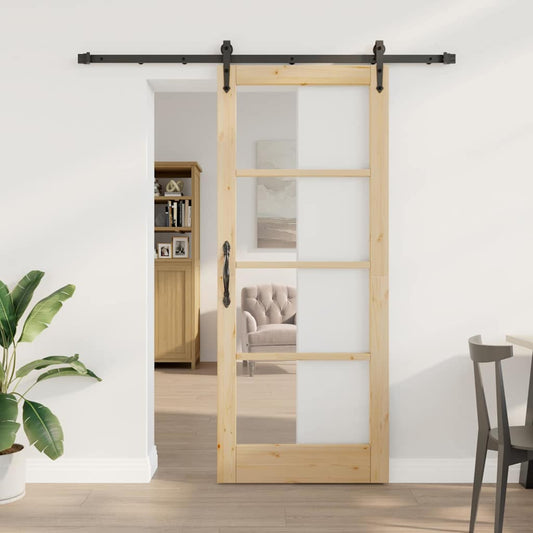 Schiebetür Braun 83 x 202 cm Holz und Metall