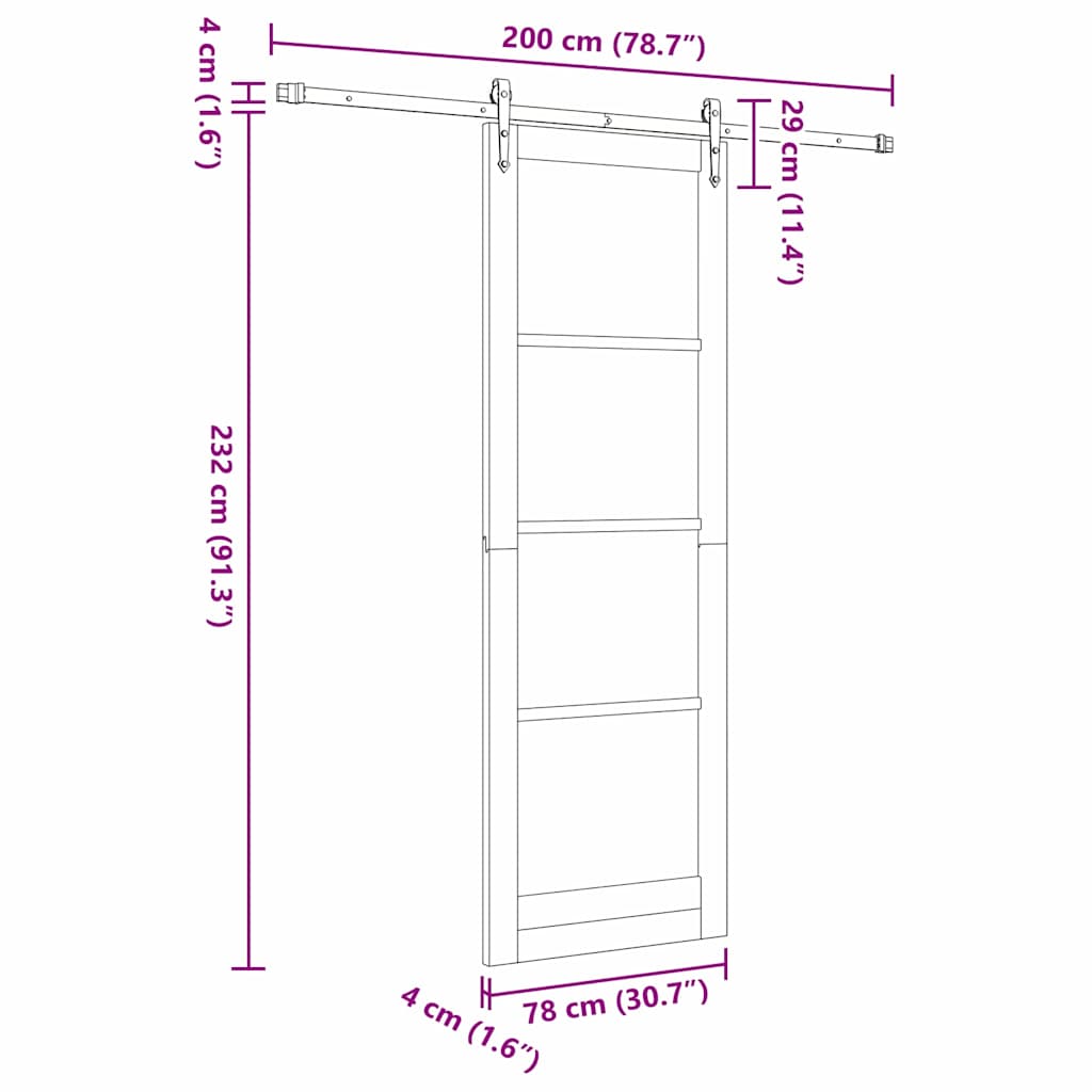 Schiebetür Braun 78 x 232 cm Holz und Metall