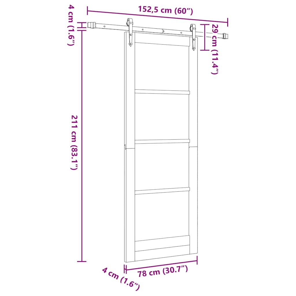 Schiebetür Manuell Weiß 78 x 211 cm Holz und Metall