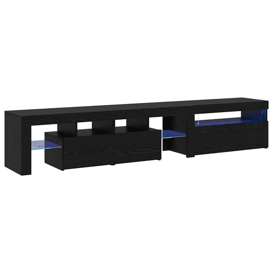 TV-Schränke 2 Stück mit LED-Leuchten in schwarzer Eiche aus Holzwerkstoff