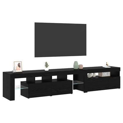 TV-Schränke 2 Stück mit LED-Leuchten in schwarzer Eiche aus Holzwerkstoff