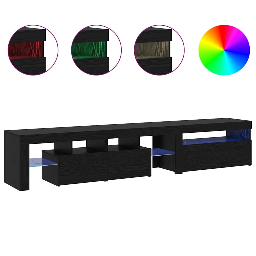 TV Schränke 2 Stück mit LED Lichtern Schwarz Eiche Holzwerkstoff