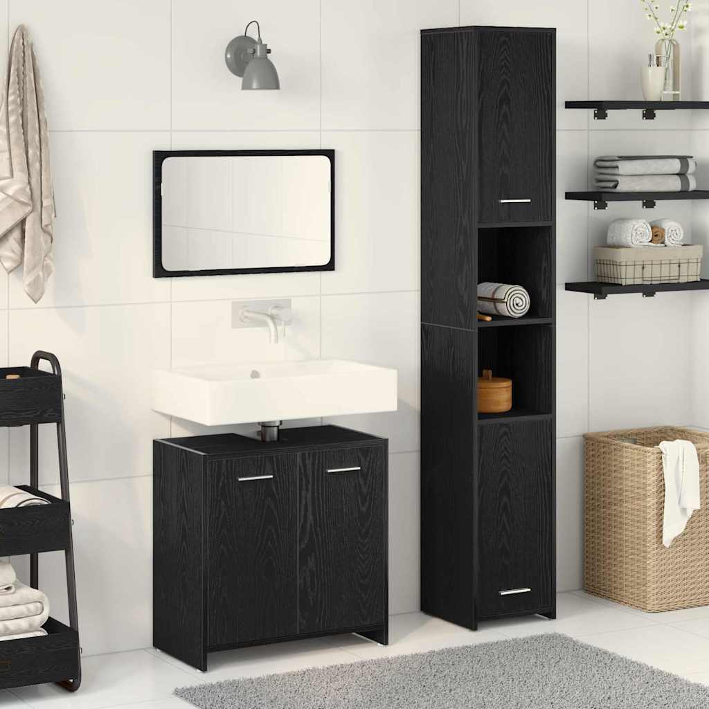 Badezimmermöbel mit Tür 3 pcs Schwarze Eiche 30 x 30 x 183,5 cm